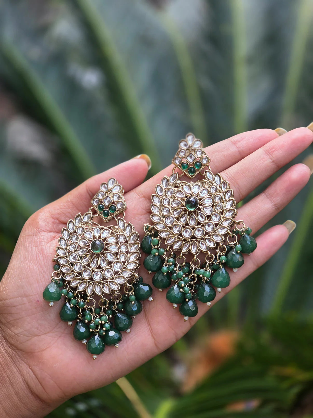 Mehendi Gold-Polish Kundan Chandbali Earrings ER 780