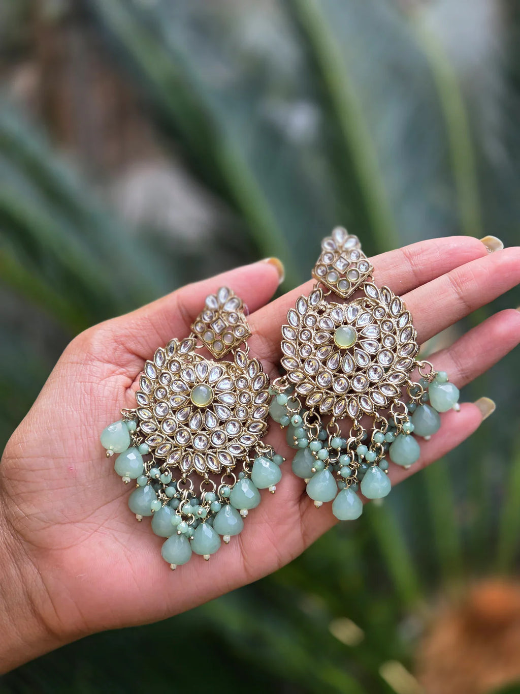 Mehendi Gold-Polish Kundan Chandbali Earrings ER 780