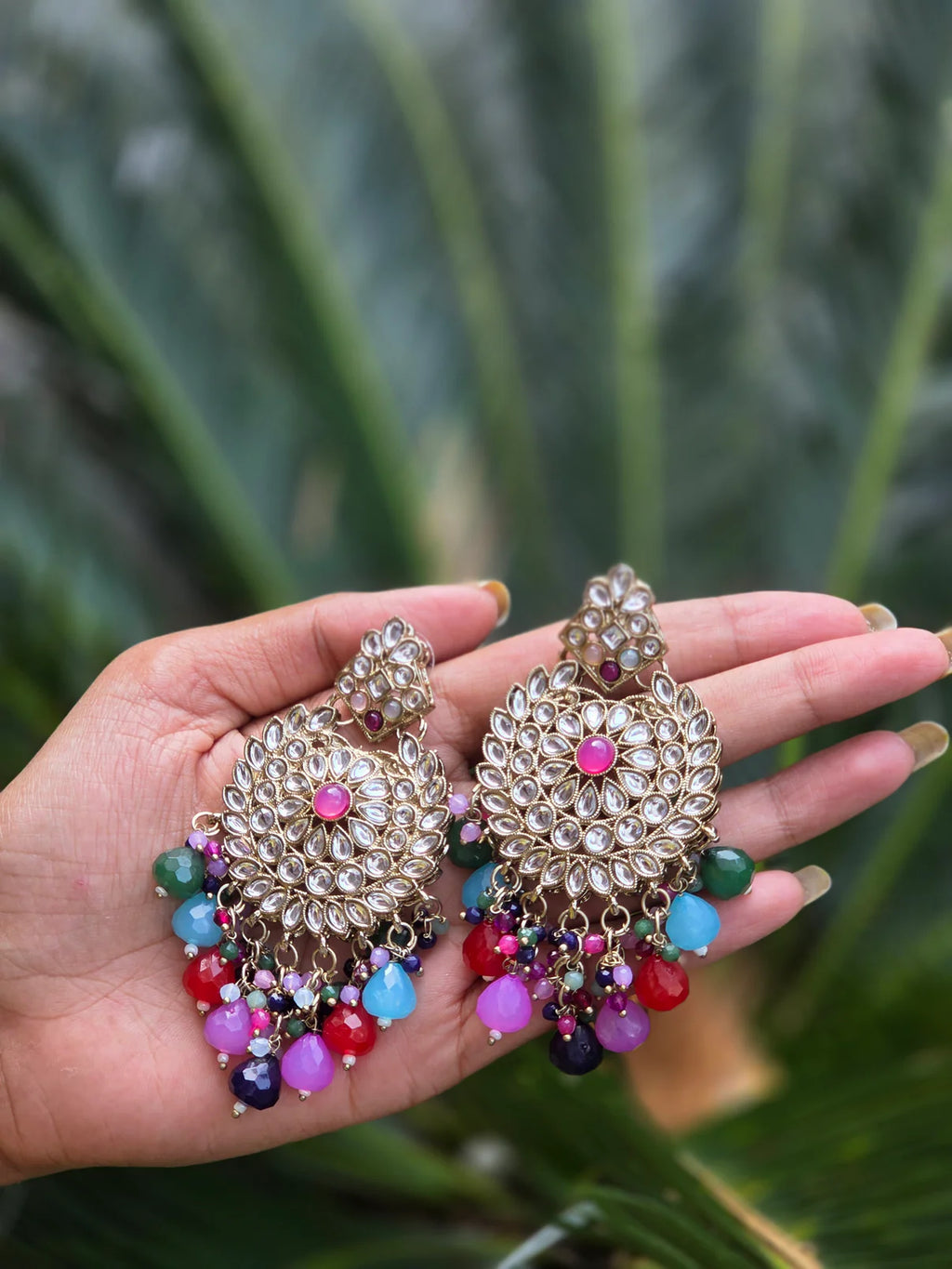 Mehendi Gold-Polish Kundan Chandbali Earrings ER 780