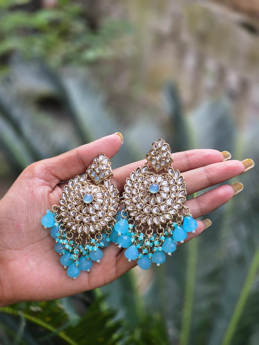 Mehendi Gold-Polish Kundan Chandbali Earrings ER 780
