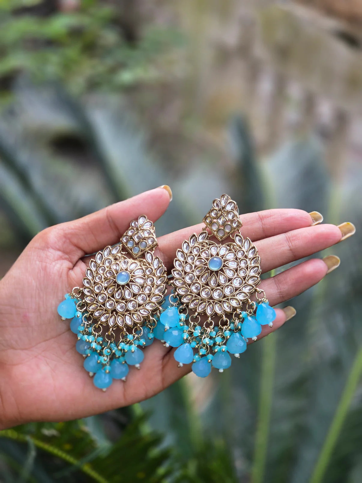 Mehendi Gold-Polish Kundan Chandbali Earrings ER 780